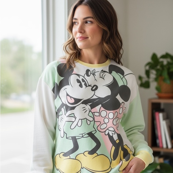 Vintage Disney Mickey and Minnie Mouse Oversized Pastel Sweatshirt 3X Disneyana - Picture 1 of 11